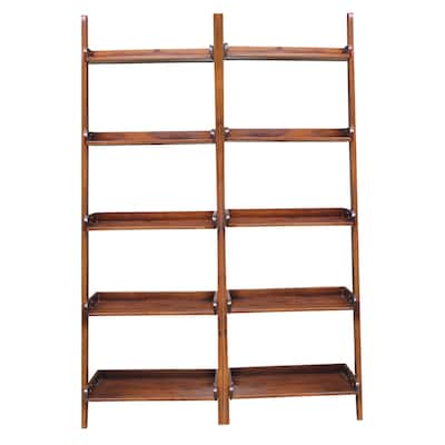 Solid Wood Lean-to 5-tier Shelf Unit Set (Set of 2)