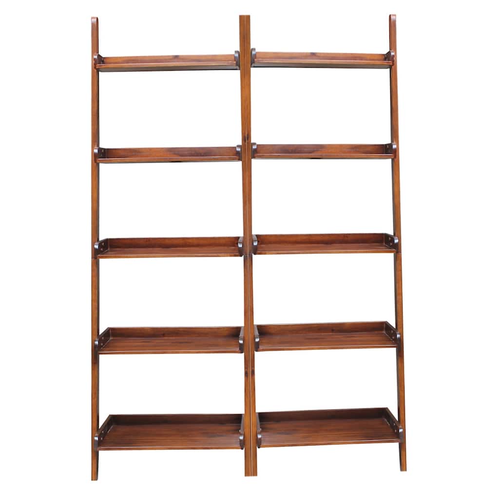 Solid Wood Lean-to 5-tier Shelf Unit Set (Set of 2)