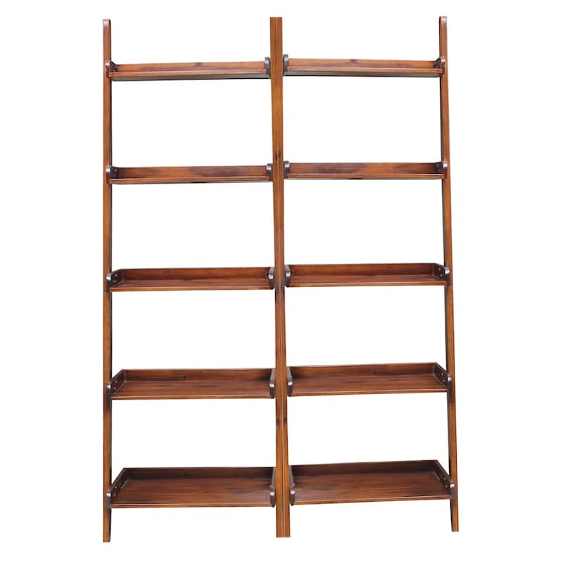 Solid Wood Lean-to 5-tier Shelf Unit Set (Set of 2) - Espresso