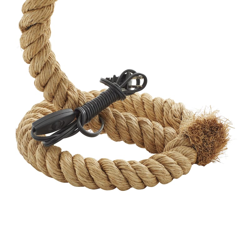 Brown Jute Rope Twisted Rope Room Floor or Table Lamp with Cream Linen Shade