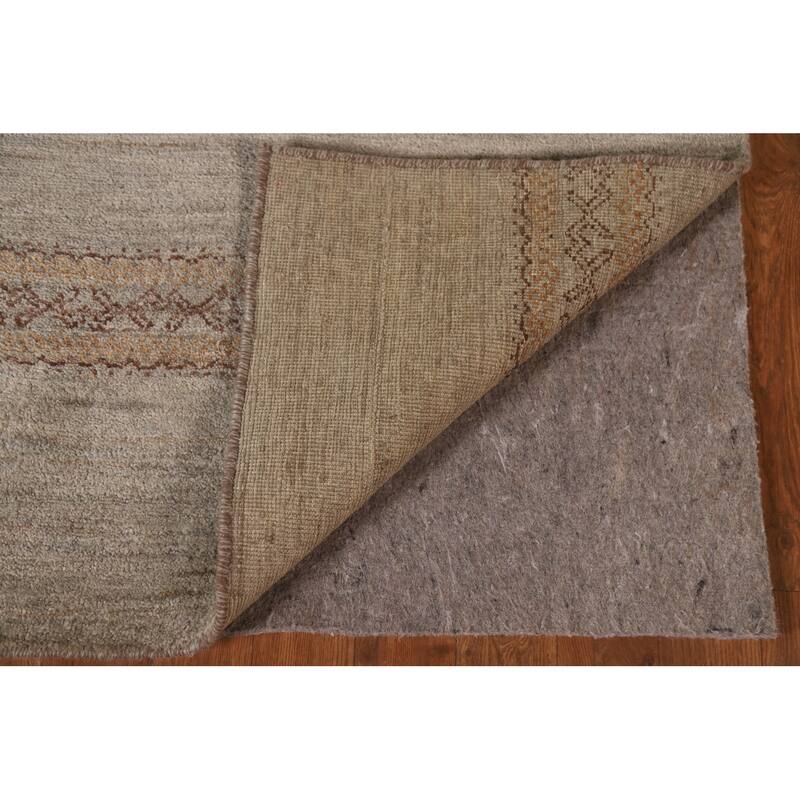 Hand Knotted Oriental 100% Wool Carpet Modern Stripe Greys & Charcoal Modern Runner Rug - 13' 3'' X 2' 7''