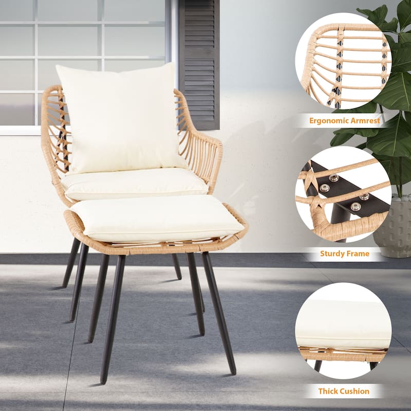 5 Piece Patio Bistro Set with Ottoman, Outdoor Wicker Furniture Sets
