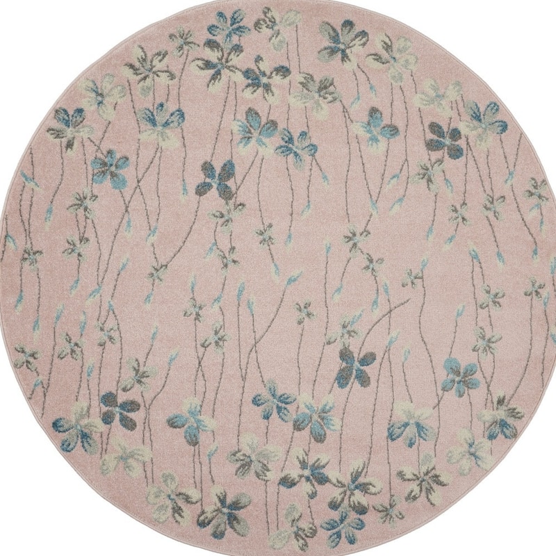 HomeRootsBotanical Leaves Contemporary Round Area Rug - 63' X '63' X '0.5
