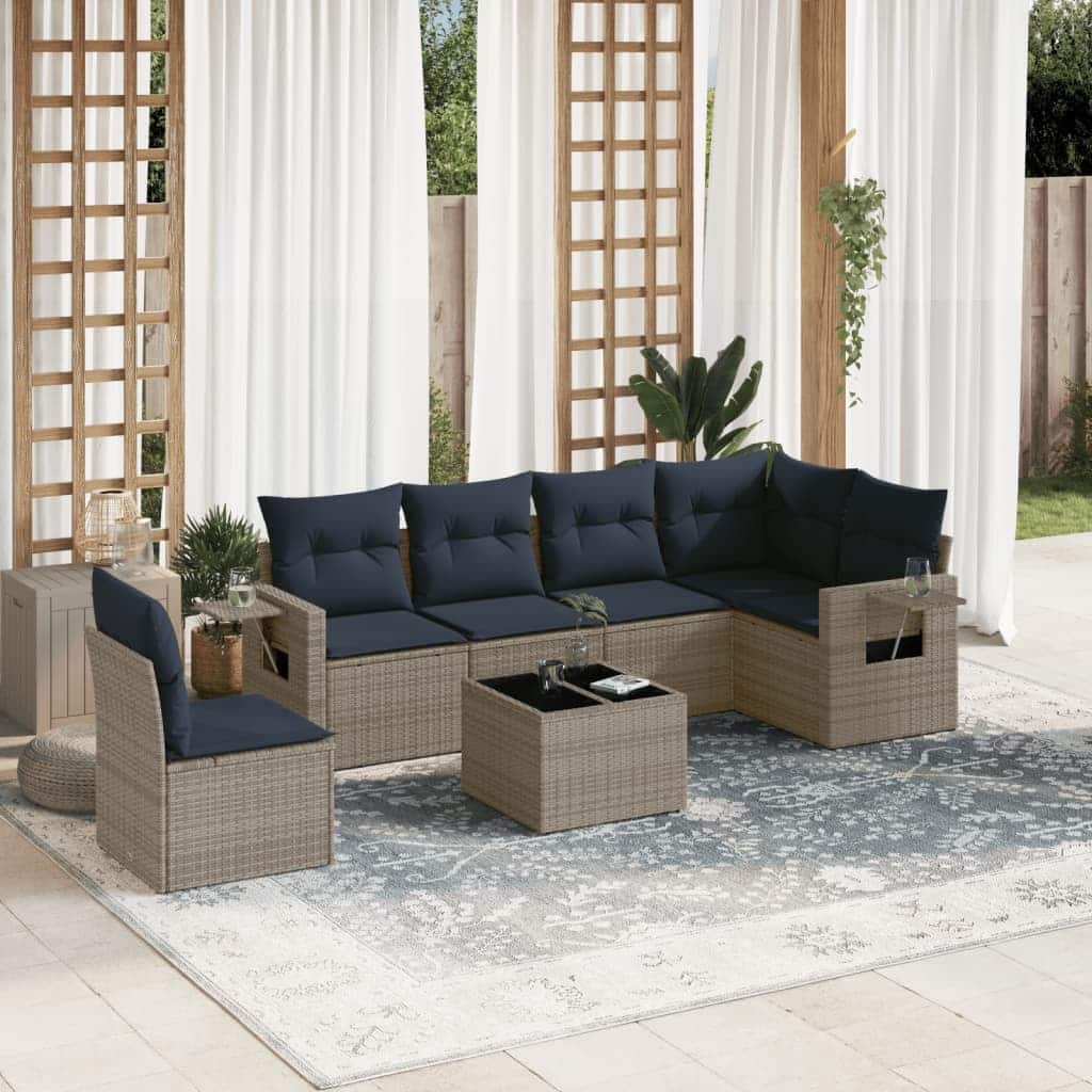 vidaXL Patio Sofa Set with Cushions Outdoor Conversation Furniture Poly Rattan - 24.4 x 24.4 x 27.2