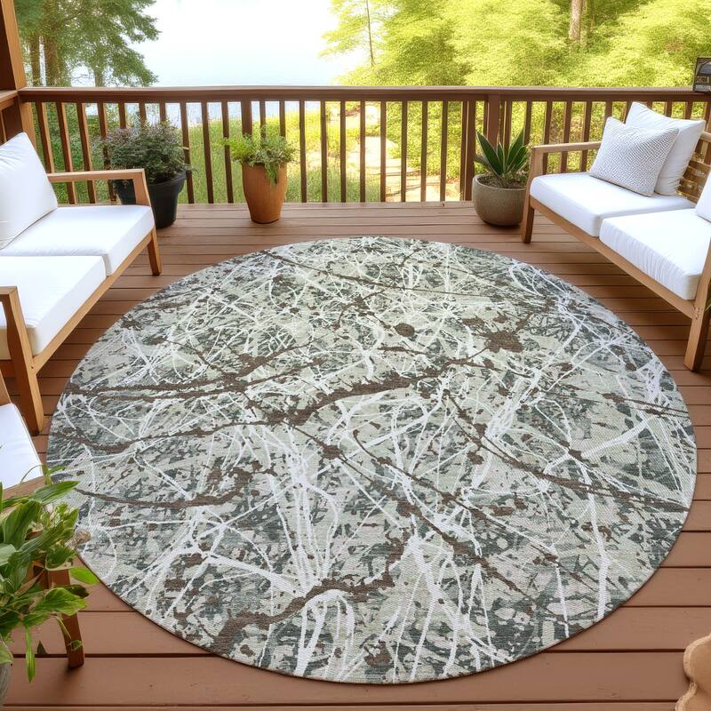 Machine Washable Indoor/ Outdoor Modern Splatter Chantille Rug - Basil - 8' x 8'