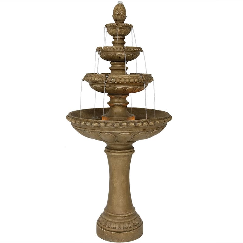 Large Outdoor Patio Electric Eggshell 4-Tier Water Fountain Feature - 65-Inch - 65" - Brown - Resin
