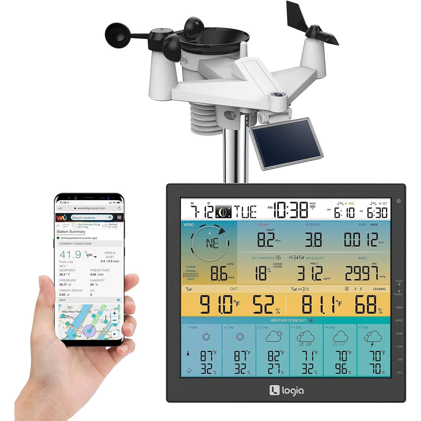 Logia 7in1 Wireless Weather Station with WiFi, Solar Cell & Large Color Screen On Sale