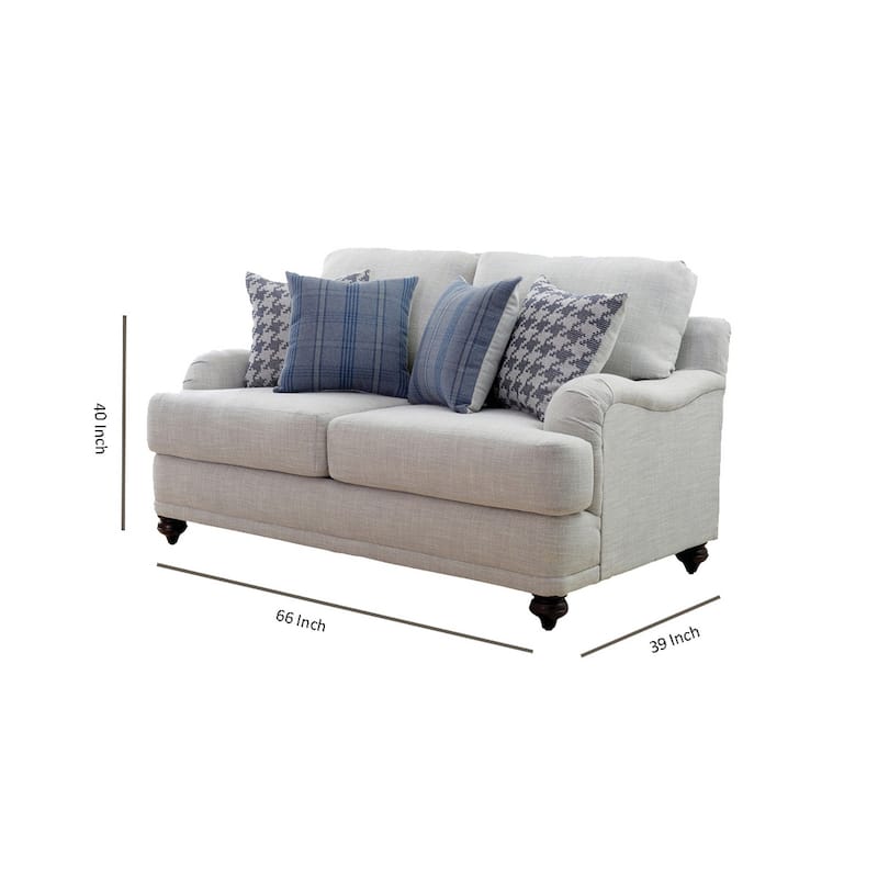 Fabric Upholstered Loveseat with Sloped Armrests and Turned Legs,Light Gray