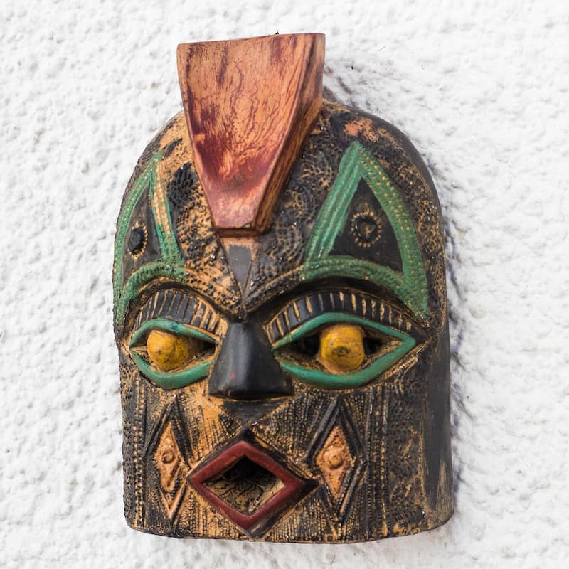 Novica Handmade Diamond Mouth African Wood Mask