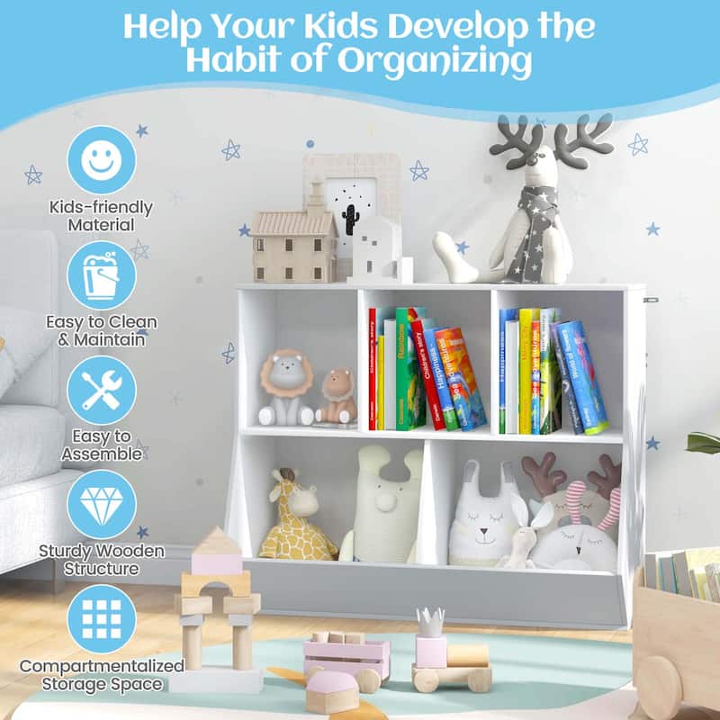 Costway 5-Cubby Kids Toy Storage Organizer Wooden Bookshelf Display - See Details