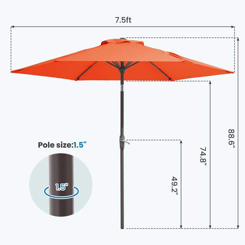 7.5-ft Patio Market Umbrella with UV-Risistance,Crank & Tilt