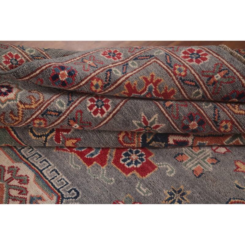 Gray Geometric Kazak Oriental Area Rug Handmade Wool Carpet - 6'8" x 9'8"