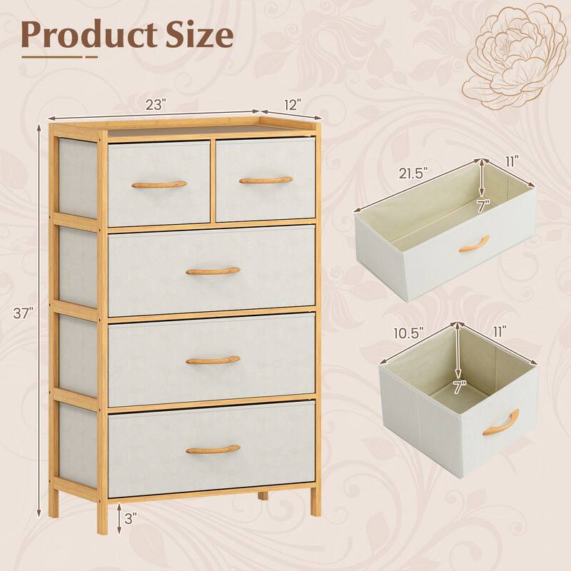 Gymax 5-Drawer Bamboo Chest of Drawers Storage Organizer Unit for