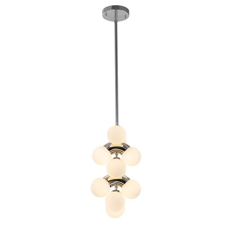 10-Light Tiered Frosted Glass Globe Pendant Light - Chrome