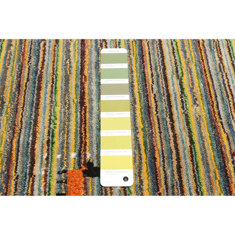 ECARPETGALLERY Hand Loomed Kashkuli Gabbeh Green Wool Rug - 4'0 x 5'9