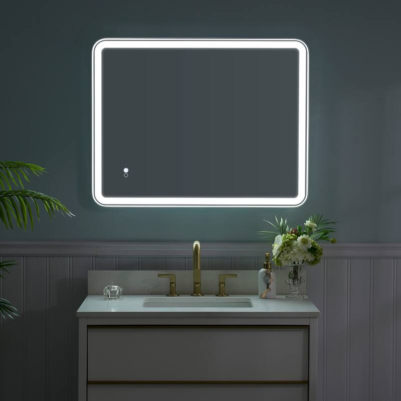 Wall Mounted Bathroom Framed LED Mirror With Anti- Fog,Memory Function And Dimmable Light Touch Sensor