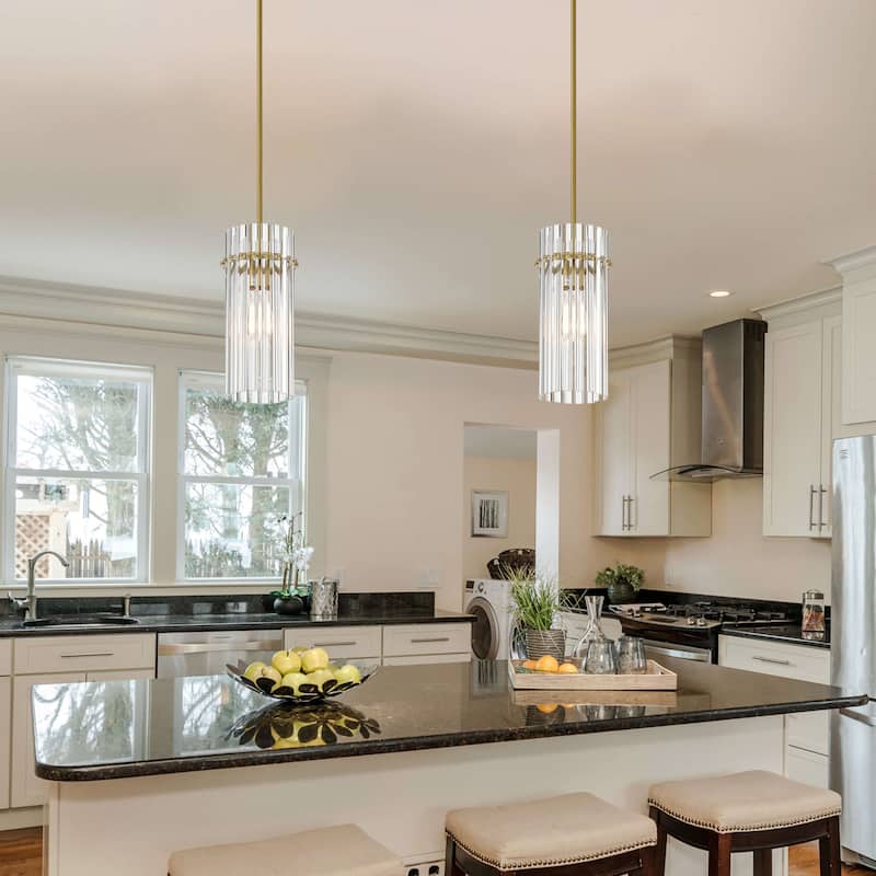 Casandra 1 Light Crystal Glass Rod Mini Pendant Chandelier - Brushed Brass