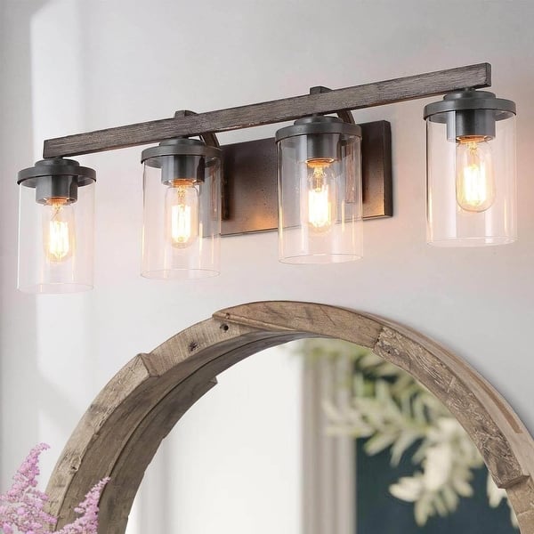 slide 2 of 23, Fora Modern Farmhouse 4-Light Glass Bathroom Vanity Lights Rustic Metal Wall Sconces