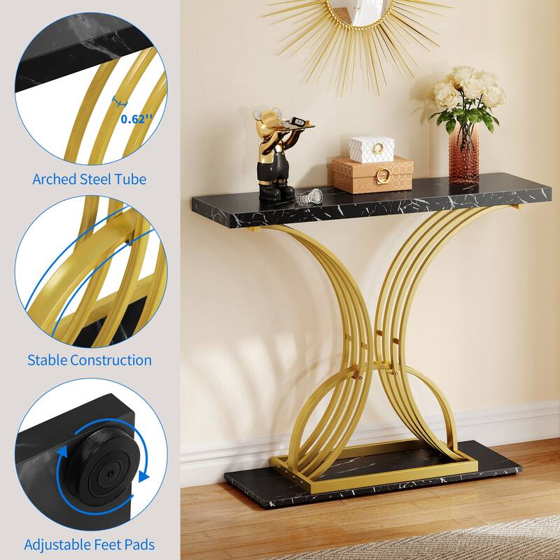 Moasis 39" Modern Faux Marble Console Table with Gold Base, Entryway Sofa Table for Living Room