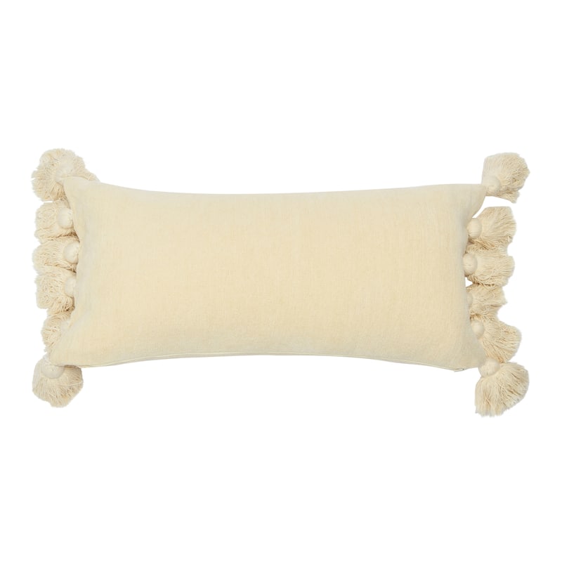 Cotton Chenille Lumbar Pillow with Tassels - C1 - 27"L x 12" W - Cream I