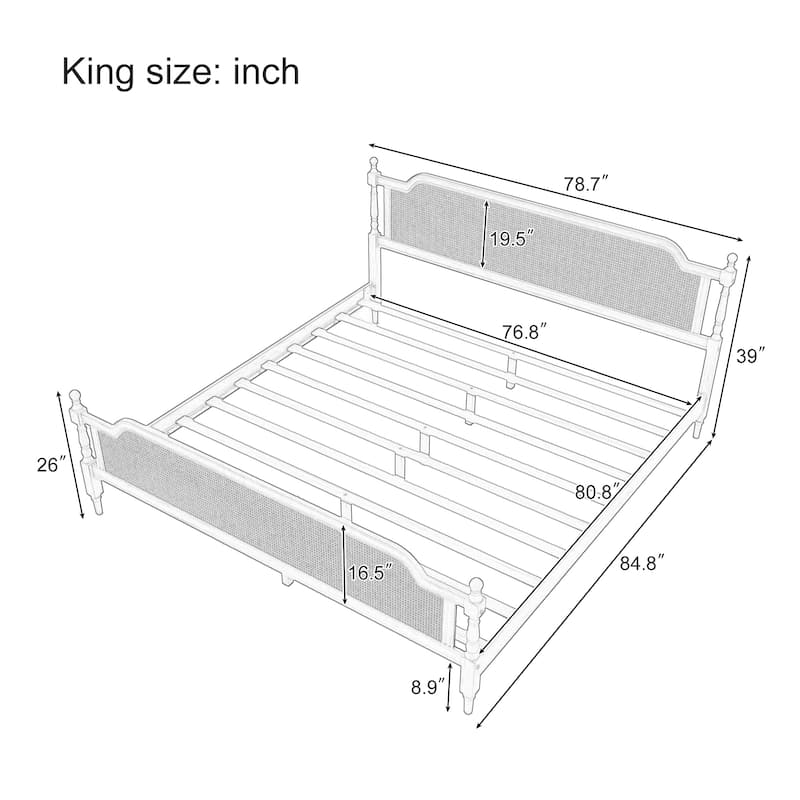 Traditional Style Rattan Bed Frame
