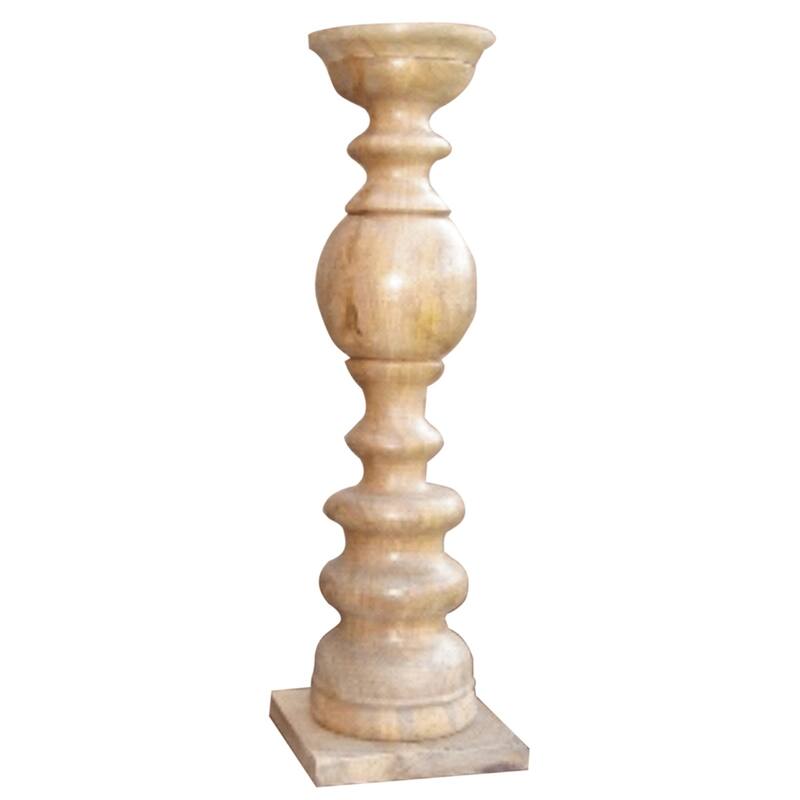 24" Natural Solid Wood Floor Pillar Candle Holder