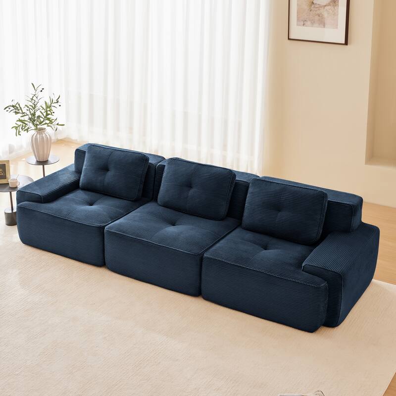 117" Floor Corduroy 3-Seater Sectional Sofa Couch with Tufted Design