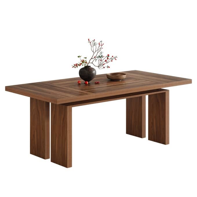 63-Inch Mid-Century Modern Dining Table, Wooden Kitchen Table for 6