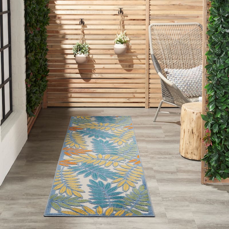 Nourison Aloha Leaf Print Vibrant Indoor/Outdoor Area Rug - 2' x 6' Runner - Ivory/Multi