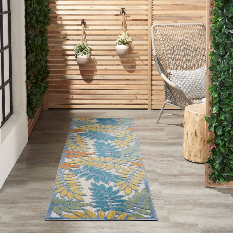 Nourison Aloha Leaf Print Vibrant Indoor/Outdoor Area Rug - 2' x 6' - Multi/Ivory