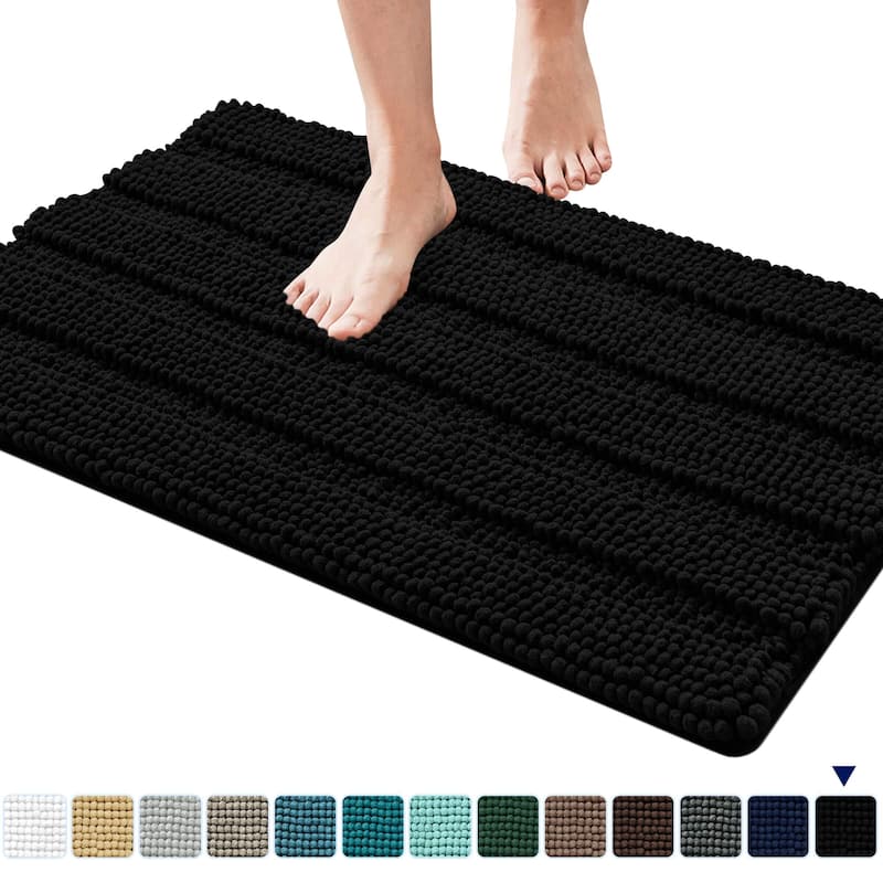 Subrtex Super Soft Absorbent Braided Bathroom Mats Chenille Bath Rugs - 18"x48" - Black