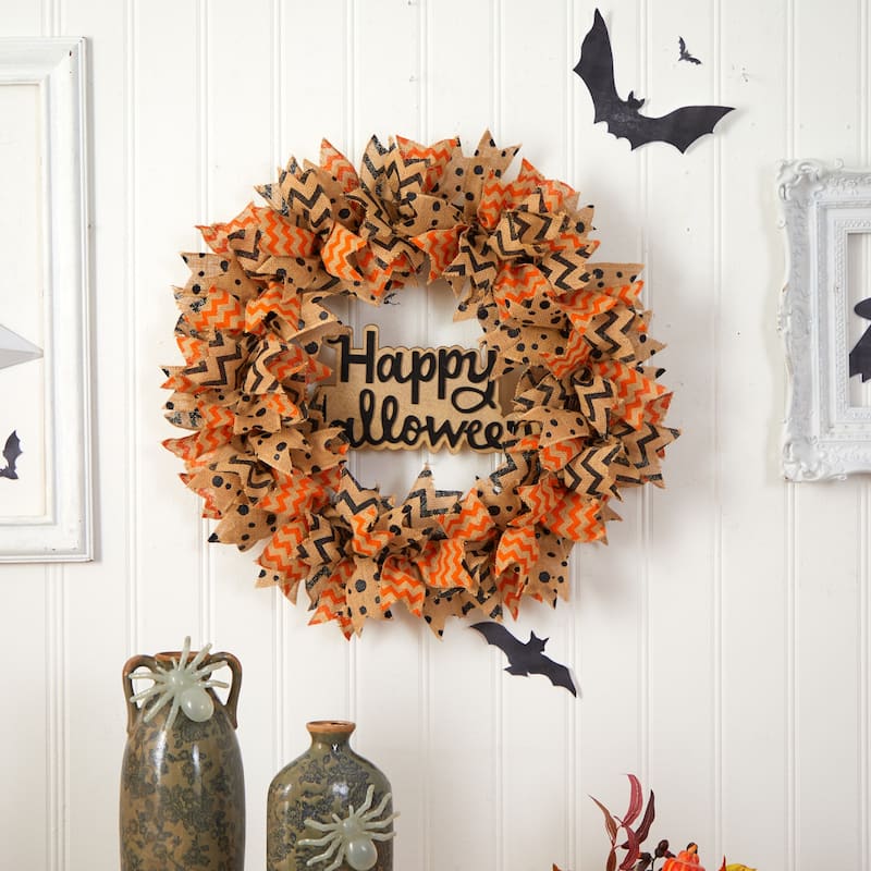 30" Halloween Burlap Ribbon Wreath - 30