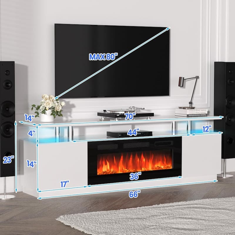 TV Stand For TVs Up To 80" With 36" Electric Fireplace Included