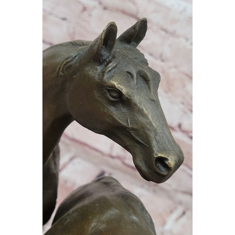 Necking Imitative Horses Equestrian Imitative Horse Lover Bronze Sculpture Statue Art Figure Marble Base