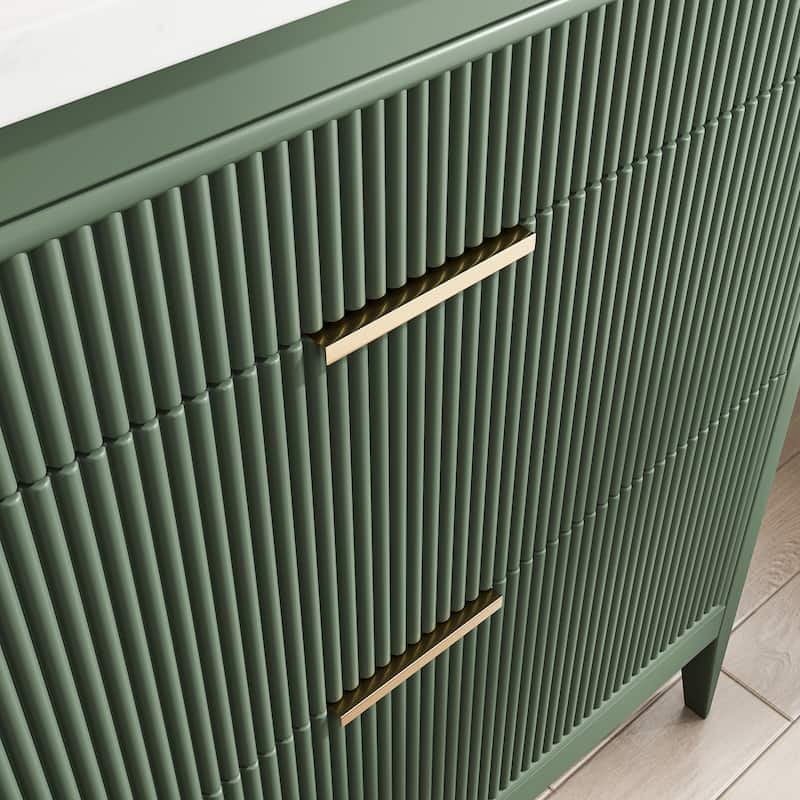 Modland 36" Freestanding Bathroom Vanity with Carrara Marble Top, Soft-Close Drawers, Fully Assembled, Green/Grey - 36 inch