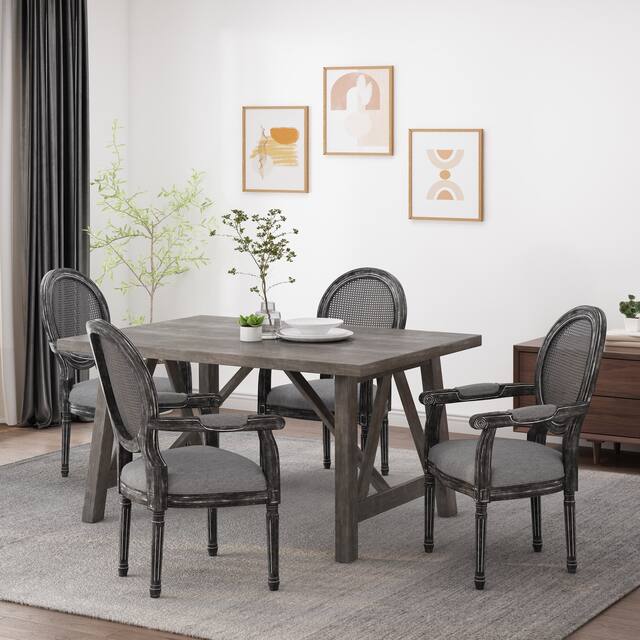 Judith Wood and Cane Upholstered Dining Chair by Christopher Knight Home - 25.00" L x 27.00" W x 40.25" H - Set of 4 - Gray