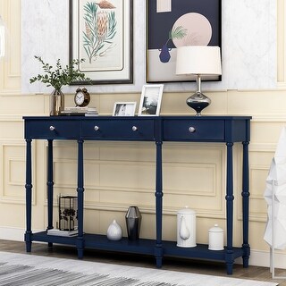 Solid Wood Console Table, Classic Entryway Table with Storage Shelf and ...