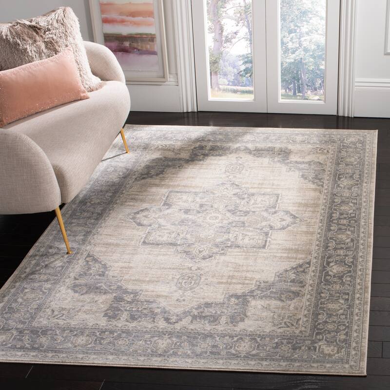 SAFAVIEH Brentwood Clara Traditional Oriental Medallion Rug - 3' x 3' Square - Cream/Grey