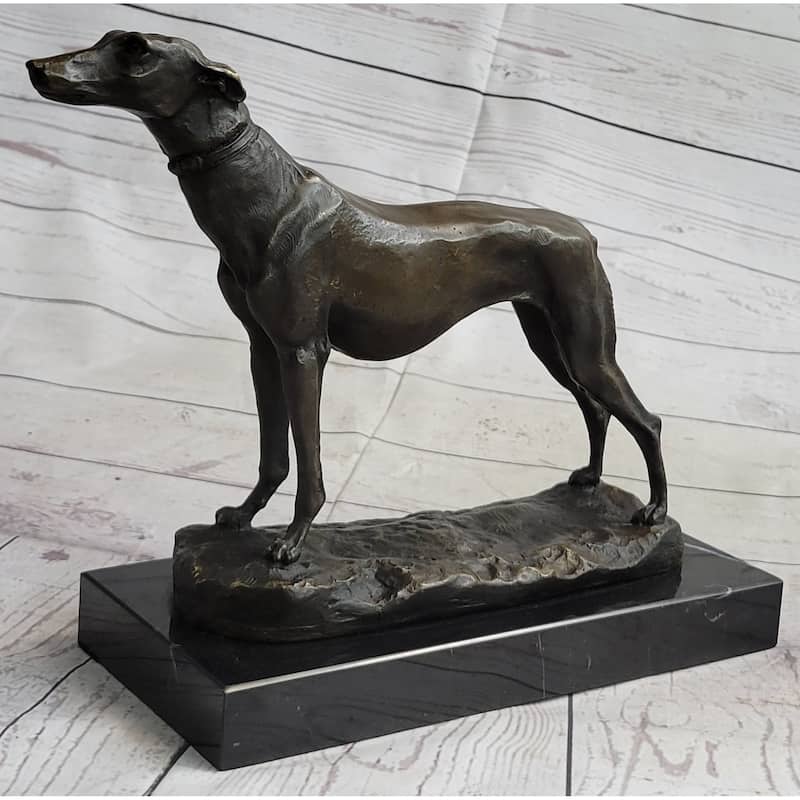 Greyhound Imitative Dog Whippet Bronze Statue Sculpture Figure Marble Base By Fremiet 13 Inches X 10 Inches