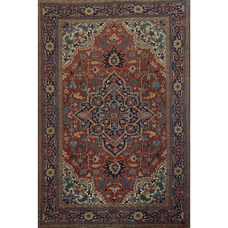 Hand Knotted Oriental 100% Wool Carpet Traditional Medallion Oranges & Rust Heriz Area Rug - 11' 2'' X 8' 2''