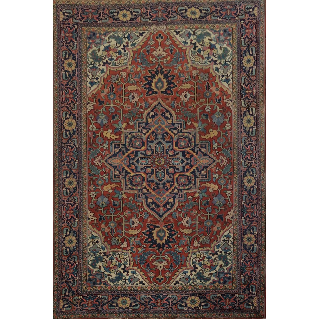 Hand Knotted Oriental 100% Wool Carpet Traditional Medallion Oranges & Rust Heriz Area Rug - 11' 2'' X 8' 2''