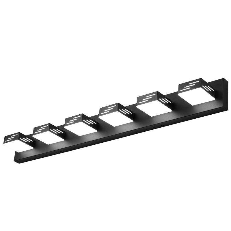 Modern Wall Mount Black Bathroom Vanity LED Light Fixture with 6 Rotatable Heads - N/A