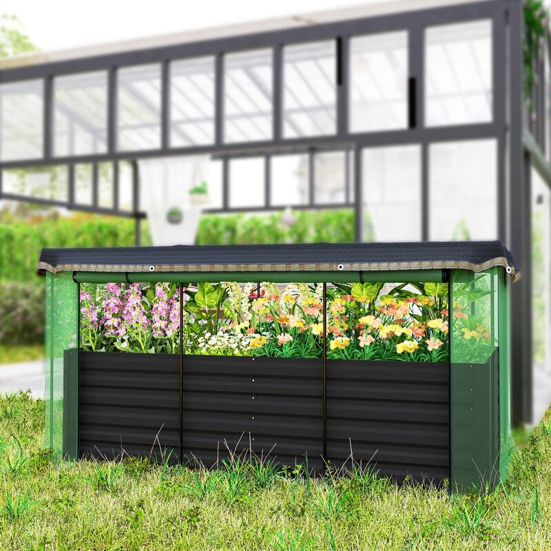 Galvanized Steel Raised Garden Bed with Crop Cage and Shade