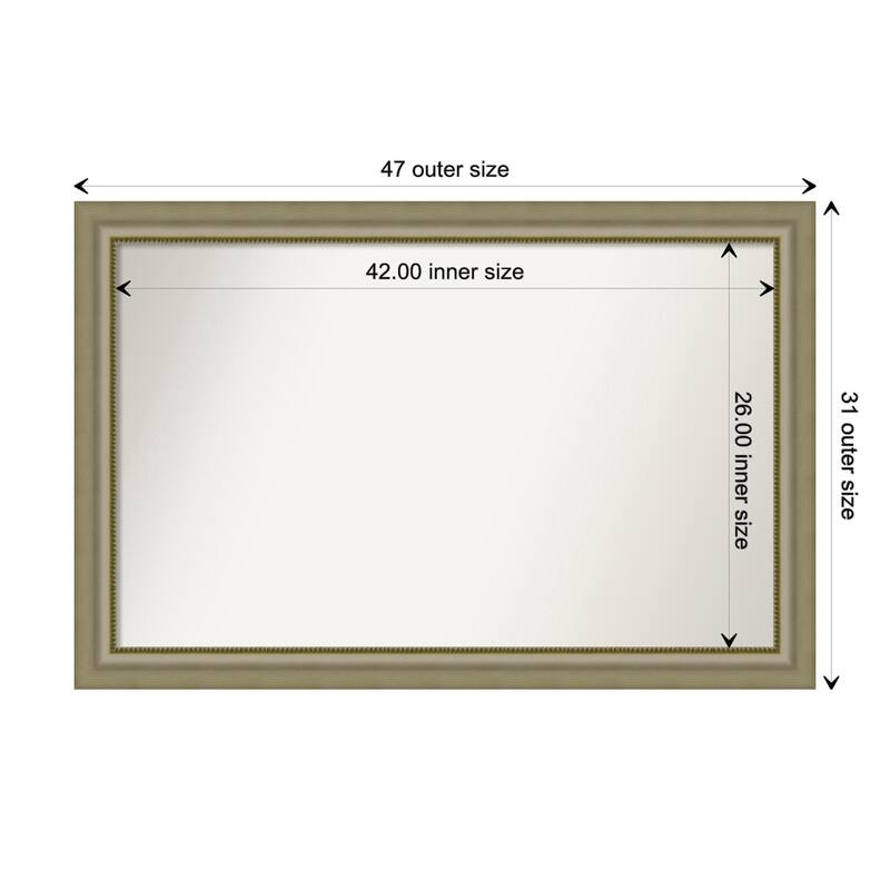 Vegas Silver Framed Non-Beveled Custom Wall Mirror, Bathroom Vanity Mirror - Outer Size: 46.75 x 30.75