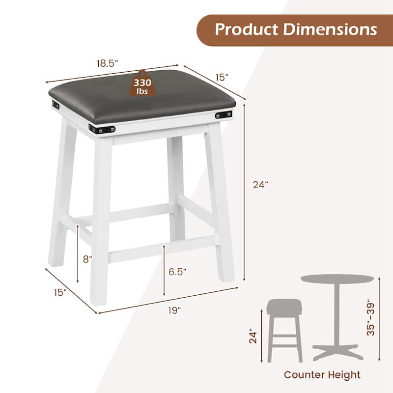 Costway 24'' Dining Bar Stool Set of 2 Counter Height Padded Seat Wood - See Details