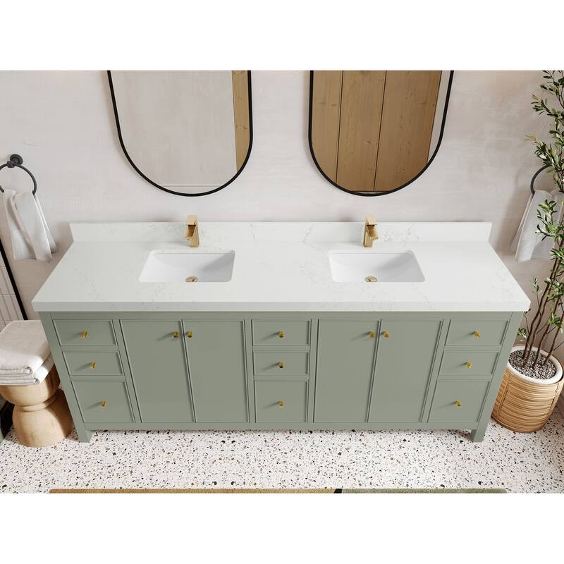 Willow Collections 84 in. W x 22 in. D Chicago Double Bowl Sink Bathroom Vanity with Countertop - 2”Empira White - Evergreen