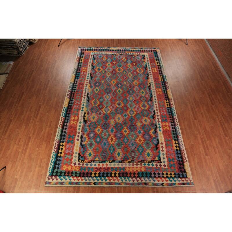Southwestern Style Kilim Oriental Large Rug Hand-Woven Wool Carpet - 10'0"x 16'1"