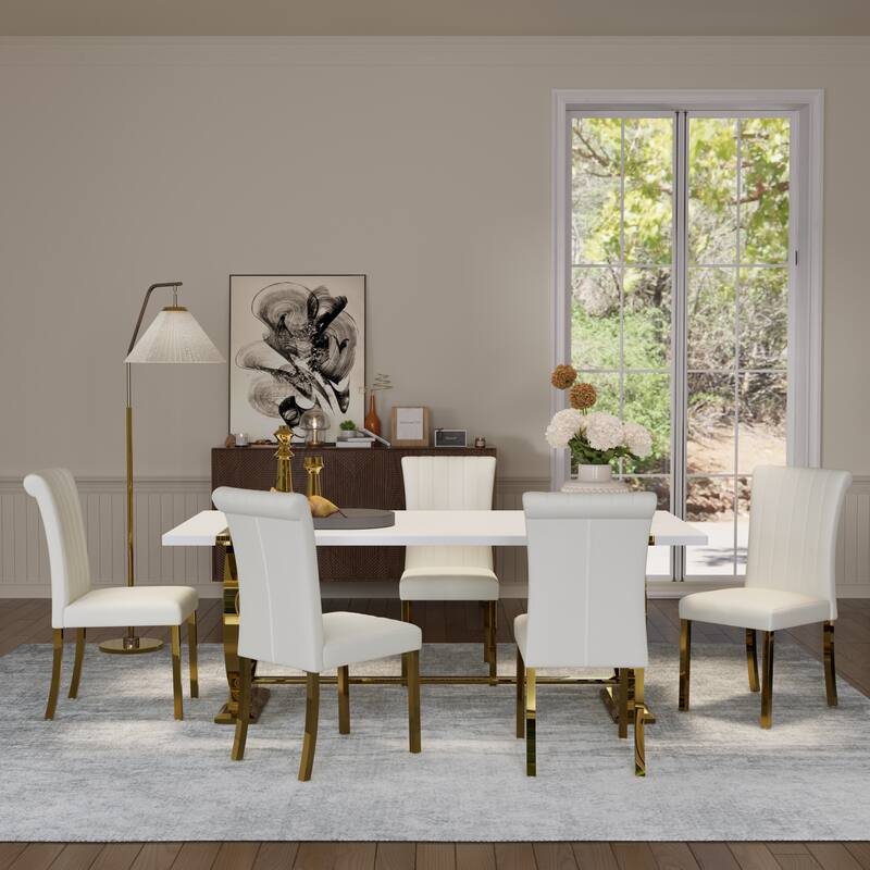 Luxury Dining Table Set with PU Leather Dining Chairs