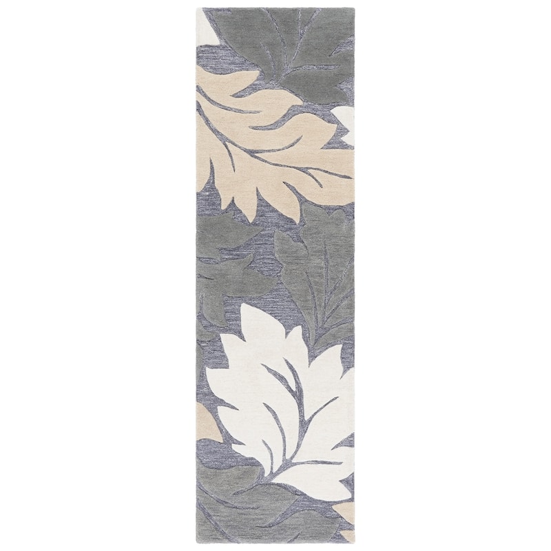 SAFAVIEH Handmade Jardin Jappe Country Botanical Wool Rug - 2'3" x 8' Runner - Grey/Beige