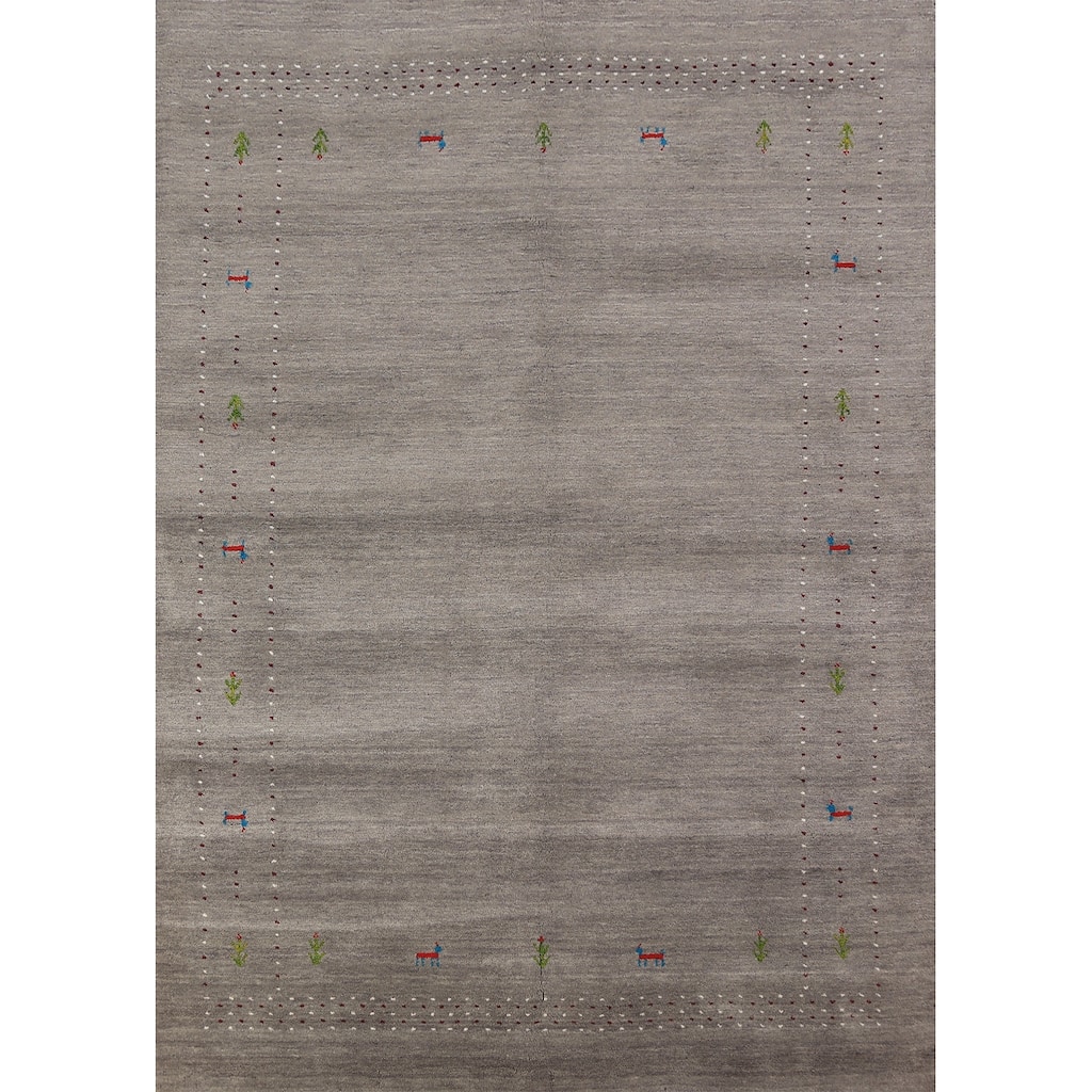 Tribal Gabbeh Oriental Area Rug Handmade Grey Modern Wool Carpet - 5'8" x 7'10"